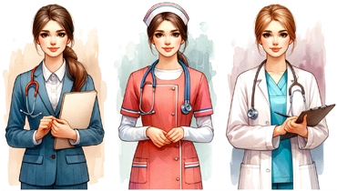 Разные профессии врача: терапевт, медсестра, хирург