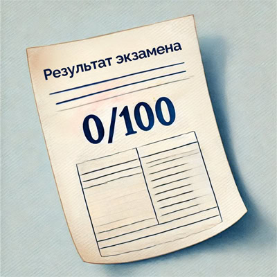 Результат экзамена на 0 баллов из 100